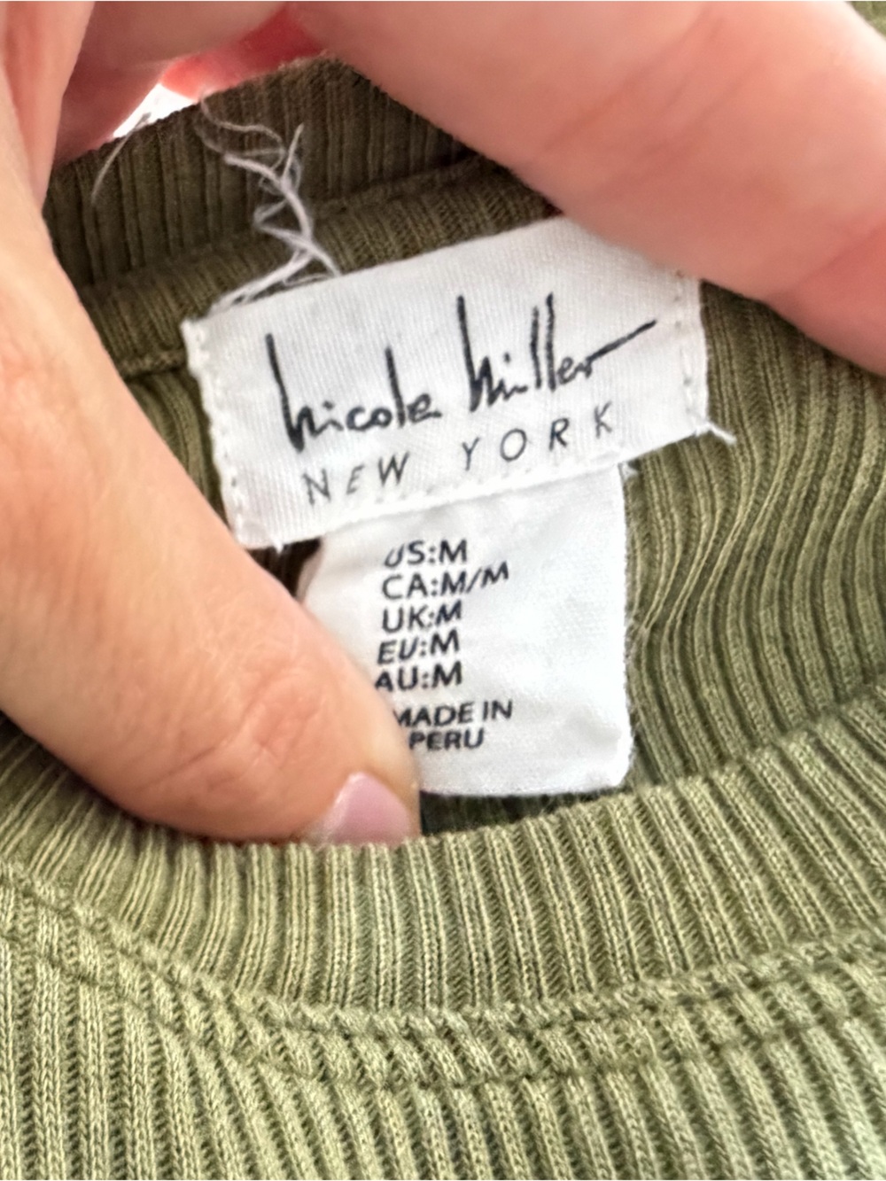 Nicole Miller Olive Green Ribbed Short Sleeve Tee - Picture 3 of 5